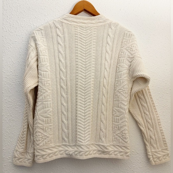 L.L. Bean Vintage Ivory Cable Knit Cardigan Sweater Cotton Size Small - Picture 2 of 12